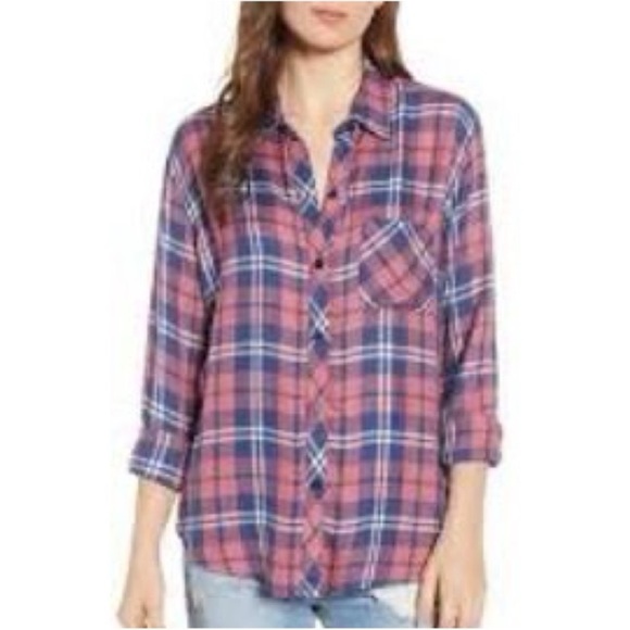 RAILS Pink Grey Blue Hunter Plaid Flannel Button Down Shirt - Picture 6 of 7